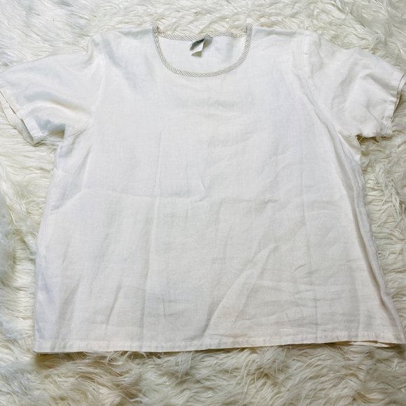 Mishi Womens Linen Top Cropped Lagenlook Boho Coastal Contrasting Trim Medium - Picture 1 of 9